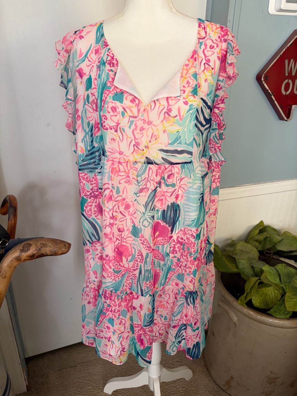 Lilly Pulitzer Multi-Color Floral & Teal V-Neck Ndra Dress in Via Flora Print